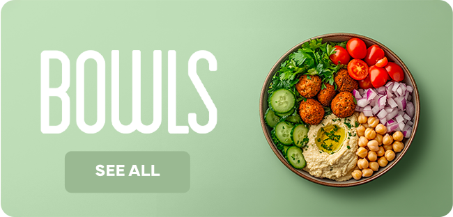 Bowls: Falafel bowl with hummus, chickpeas, tomato and cucumber at Nabäti Eatery Rotterdam